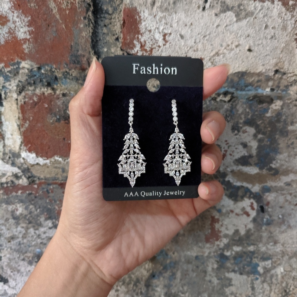 NWT Art Deco Cubic Zirconia Statement Earrings